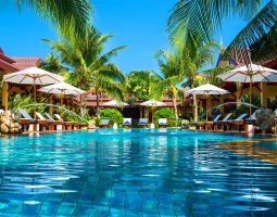 beautiful swimming pool in tropical resort , Phuket, Thailand