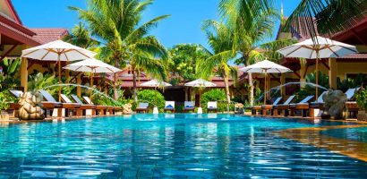 beautiful swimming pool in tropical resort , Phuket, Thailand