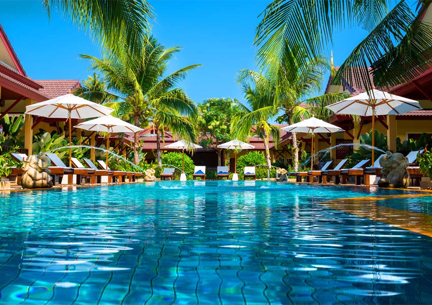 beautiful swimming pool in tropical resort , Phuket, Thailand